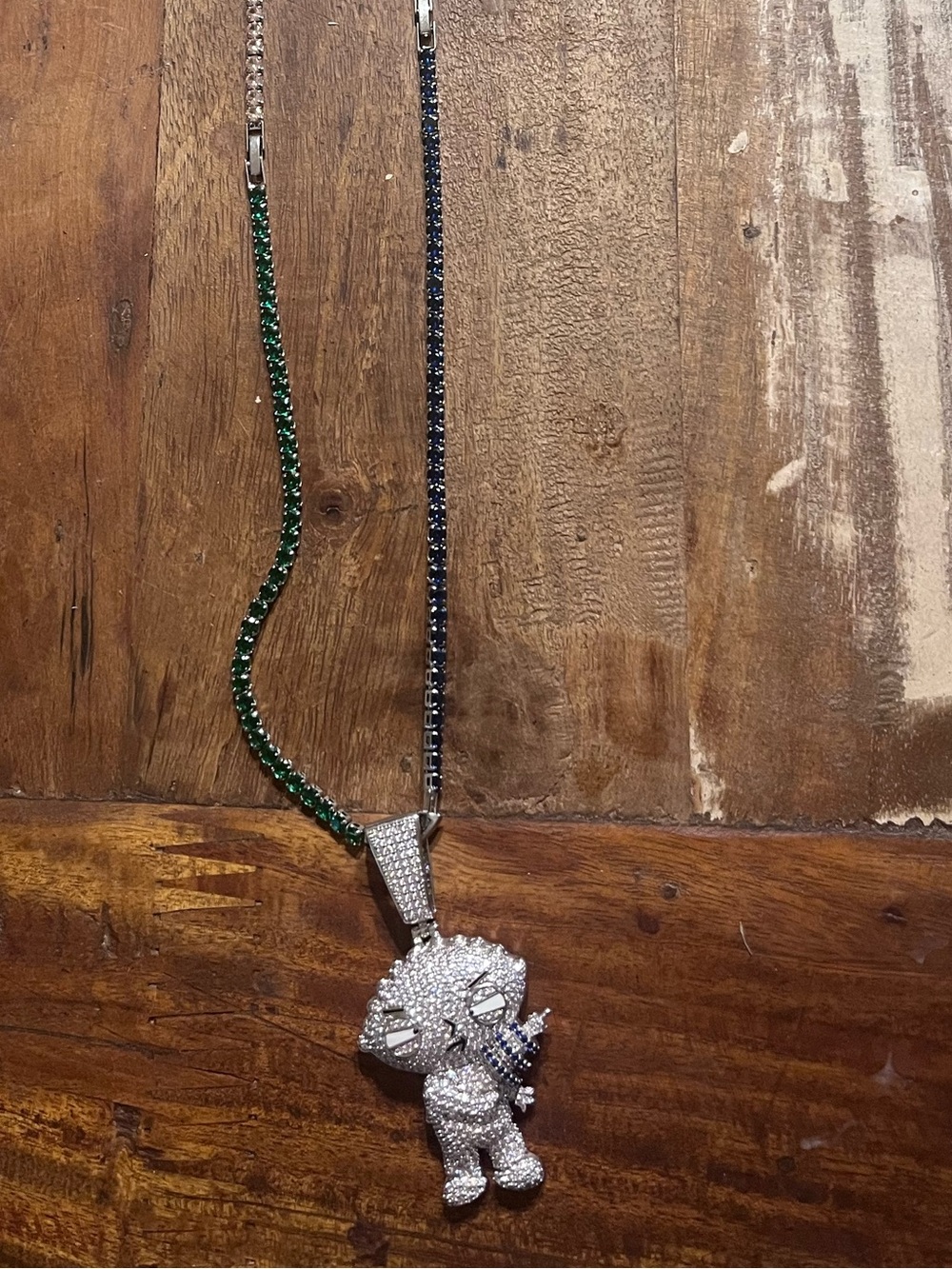 Iced Out Stewie Griffin Pendant Multi Color Tennis Chain Necklace 26" Heavy